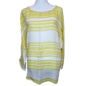 LOFT White And Yellow Striped 100% Cotton Long Sleeve Blouse Size Medium